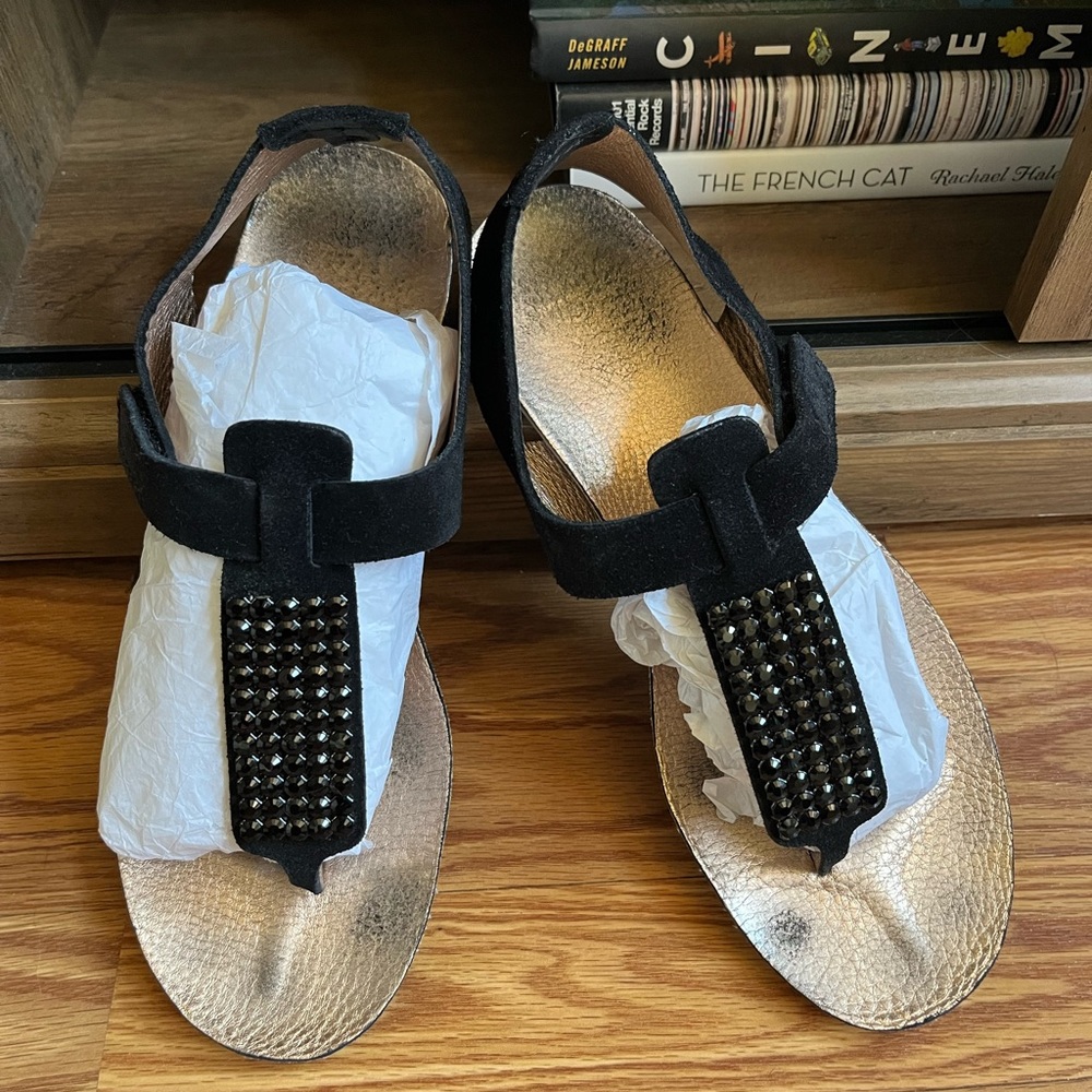 Pedro Garcia Black Swarovski Crystal T-Strap Sandals